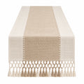 Runner da Tavolo Beige con Frange in Stile Macramè