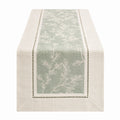 Runner da Tavolo Verde Menta Ricamato Motivo a Foglie 140x40cm