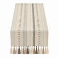 Runner da Tavolo Beige con Motivo a Righe e Nappe