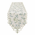 Runner da tavola floreale ricamato 180x35 cm avorio e verde