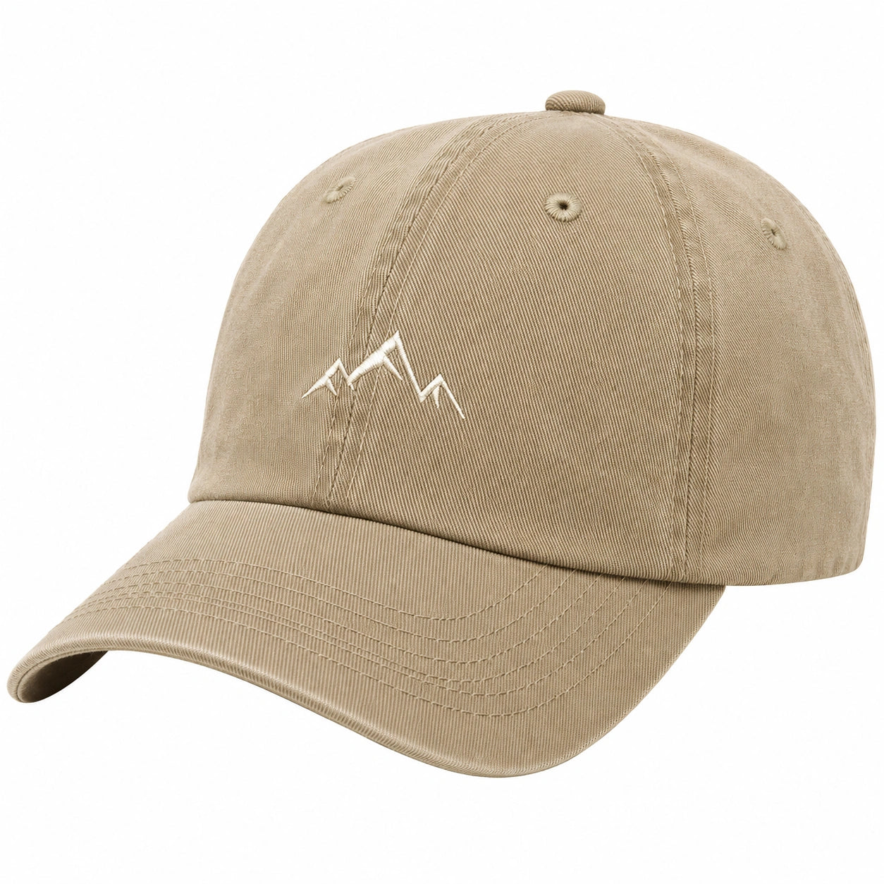 Cappello da Baseball Ricamato con Logo Montagna Beige