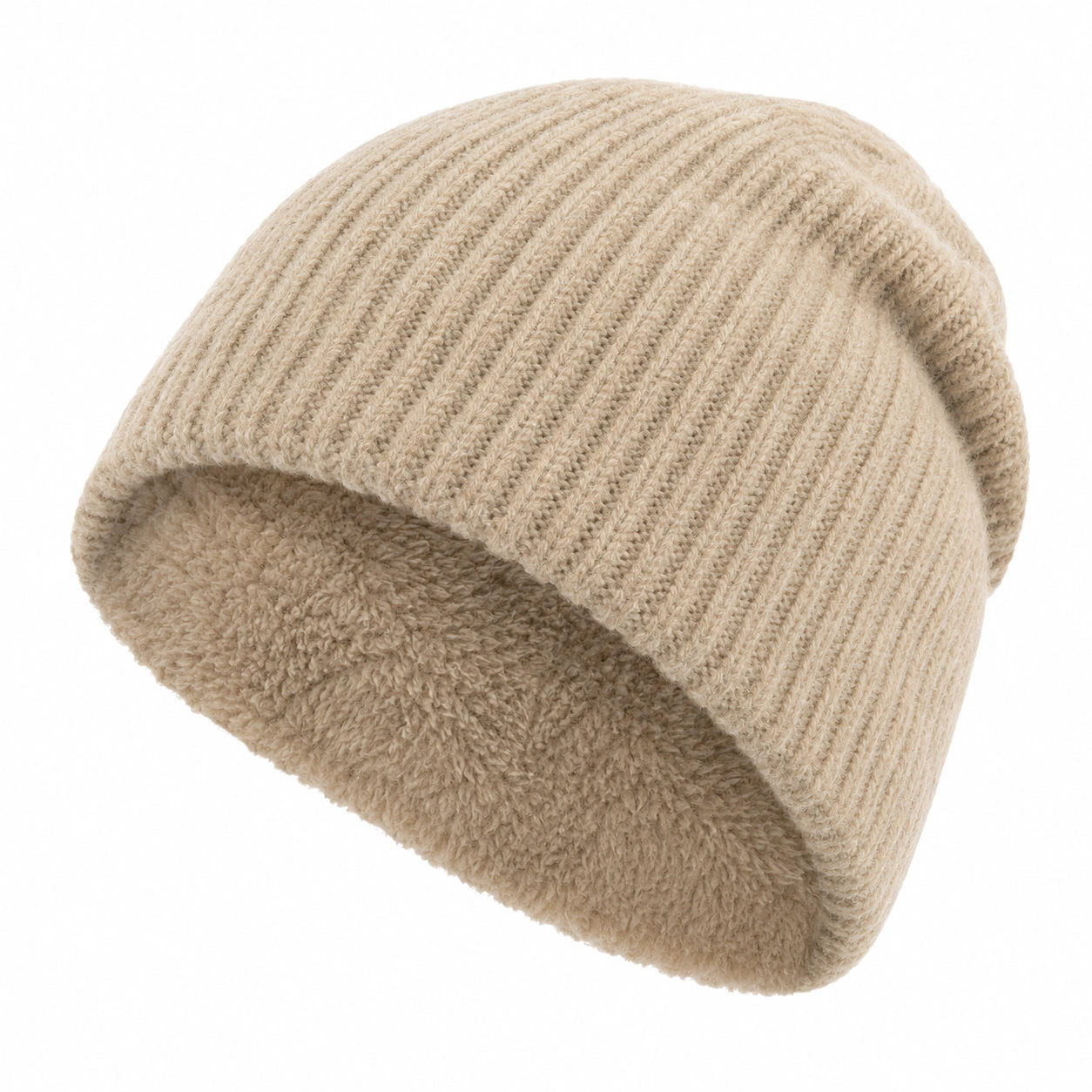 Berretto Invernale in Maglia a Coste Beige