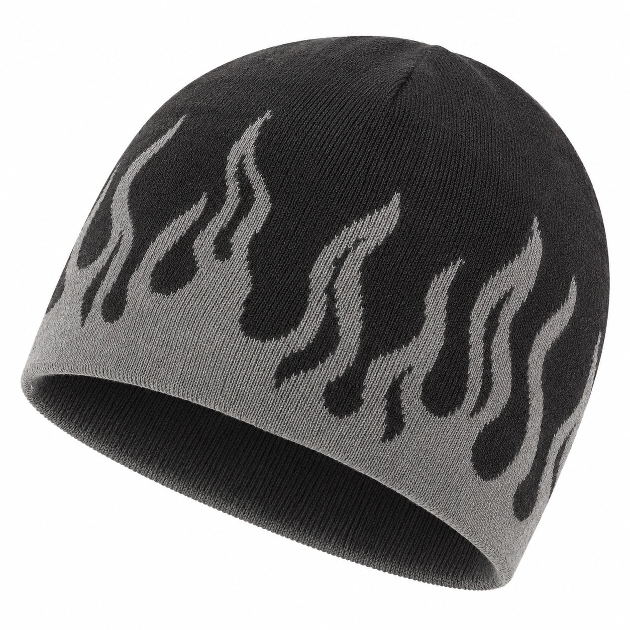 Berretto Nero e Grigio con Motivo Fiamme