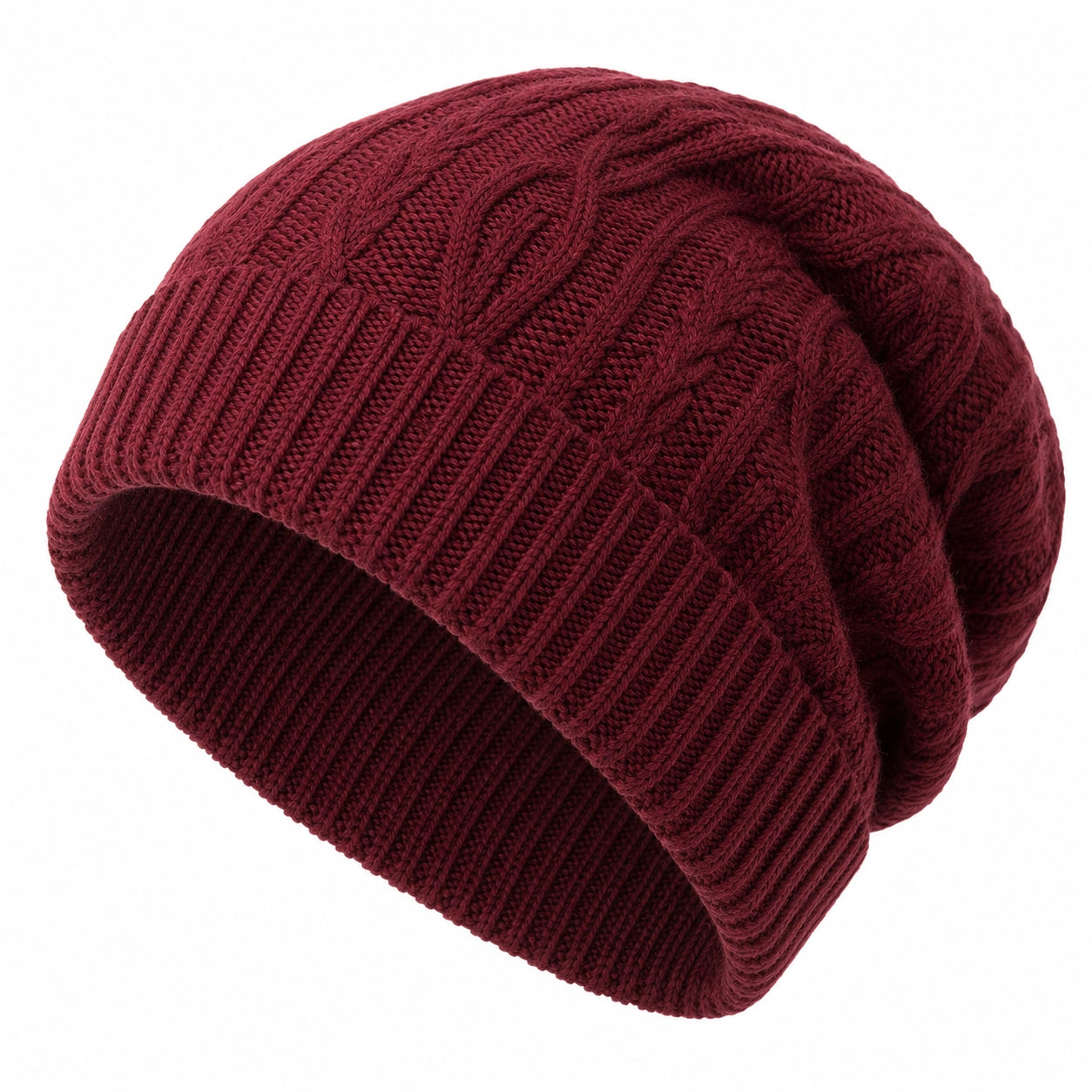 Cappello Beanie a Maglia Intrecciata Bordeaux