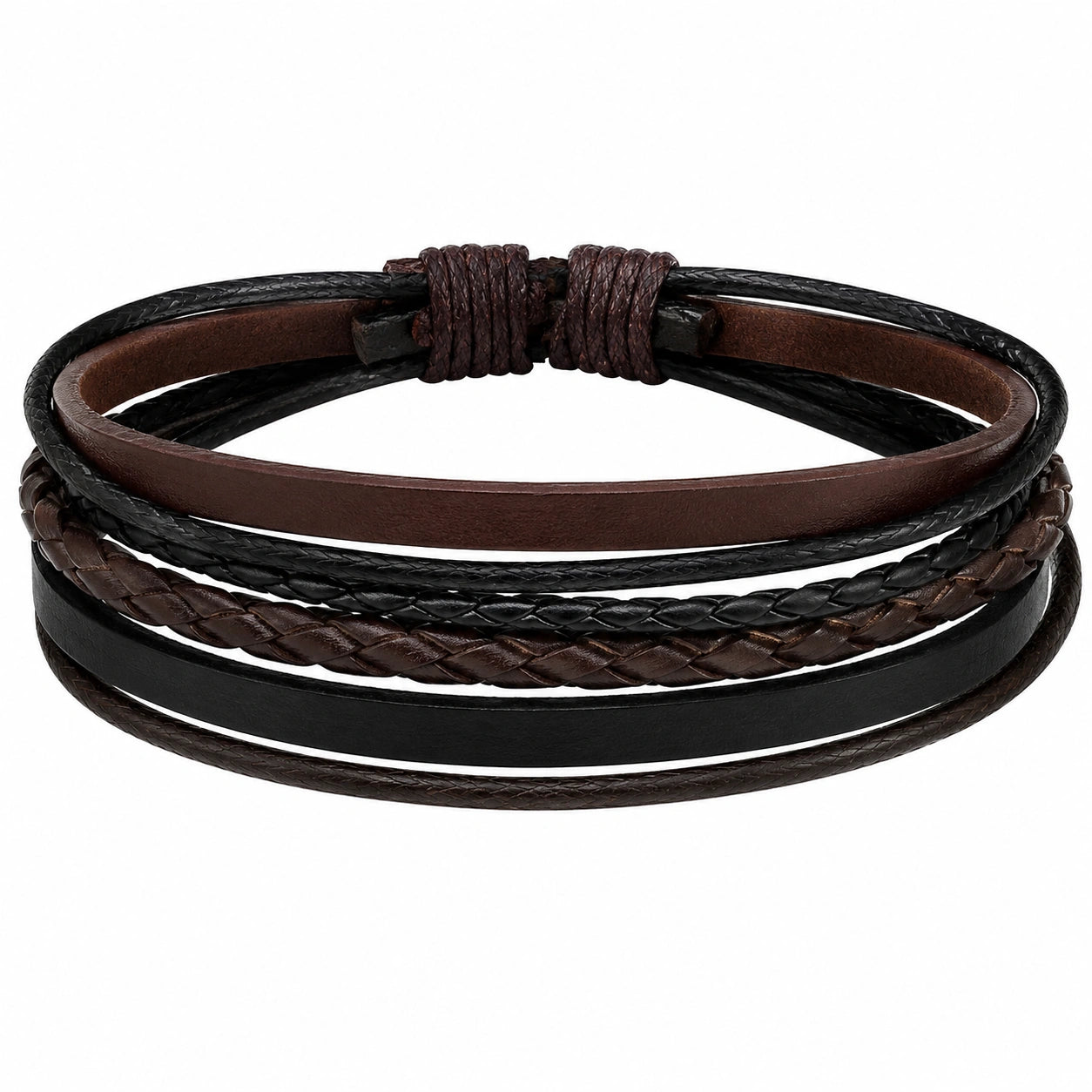 Bracciale Uomo Multistrato Nero e Marrone Intrecciato