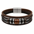 Bracciale Uomo in Pelle Intrecciata con Dettagli in Legno e Acciaio