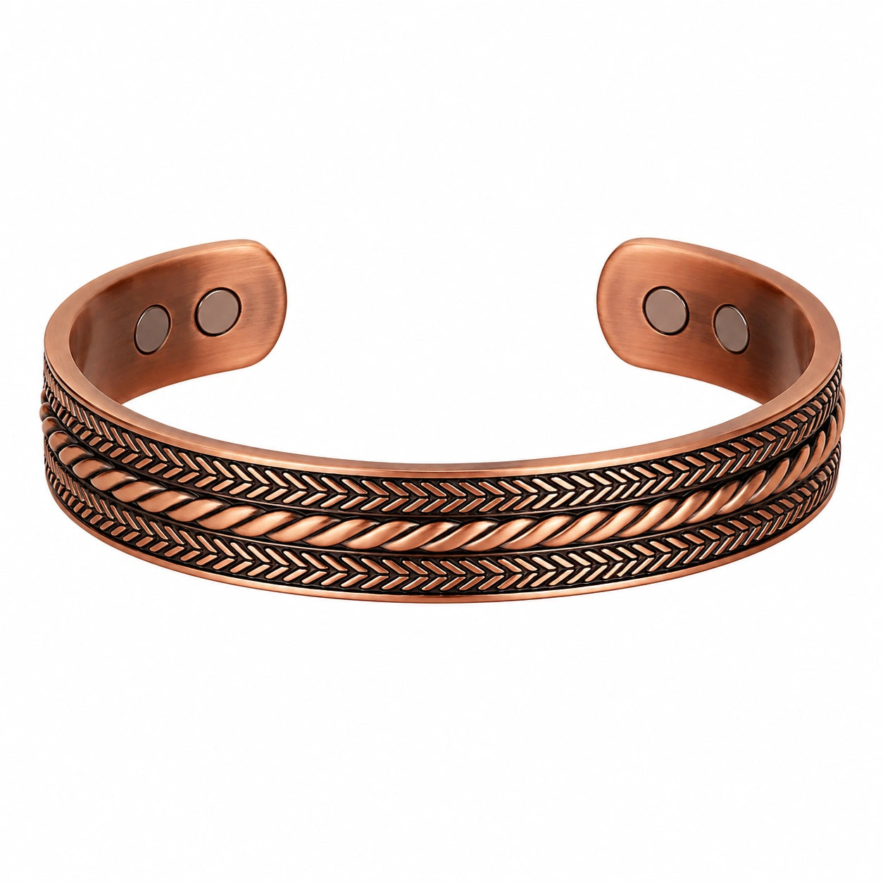 Bracciale Magnetico Intrecciato in Rame con Dettagli Eleganti