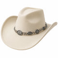 Cappello da Cowboy con Fascia Western in Metallo Beige