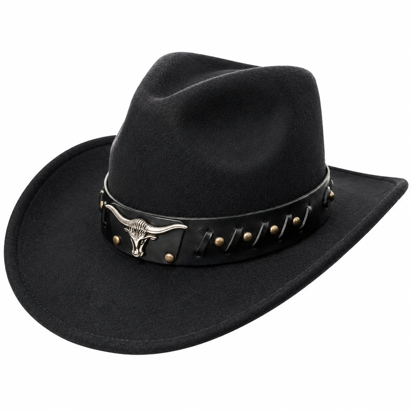 Cappello Cowboy in Feltro Nero con Decorazione