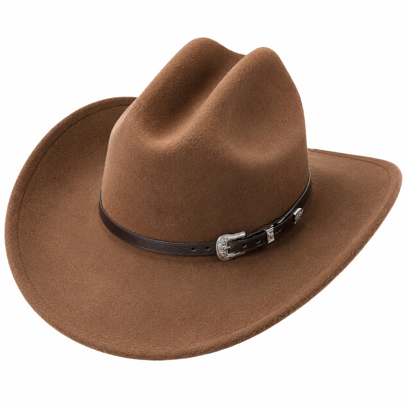 Cappello da Cowboy Marrone con Cinturino e Fibbia Decorativa