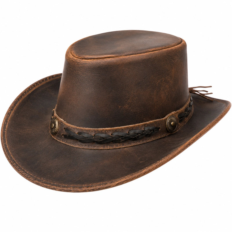Cappello da Cowboy Marrone Scuro con Intreccio Decorativo