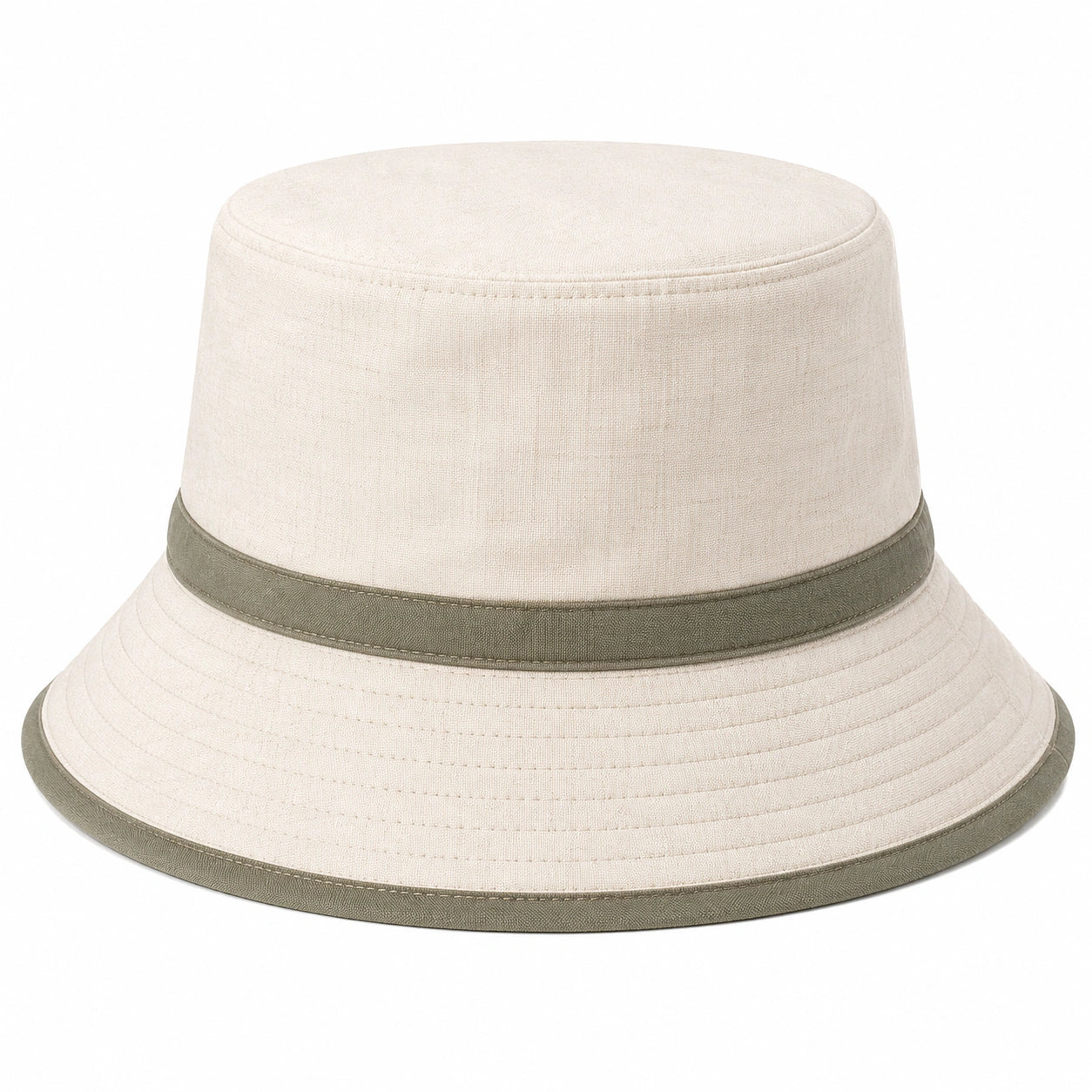 Cappello da pescatore beige con bordo verde