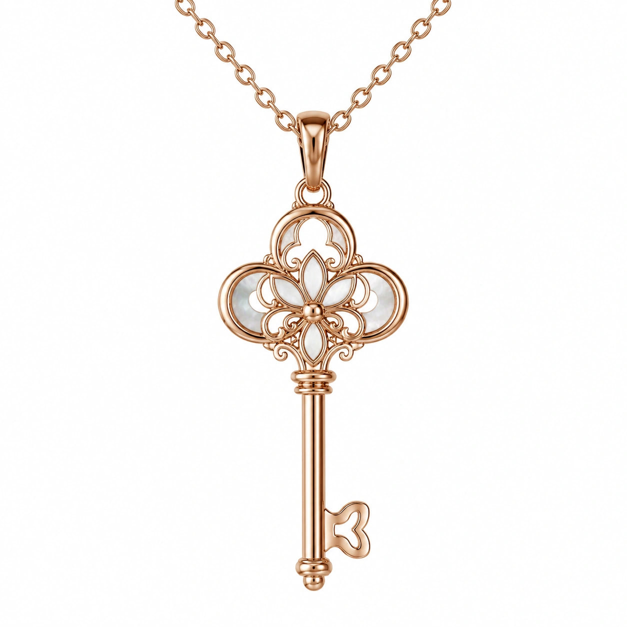 Collana con Pendente Chiave in Oro Rosa con Zirconi
