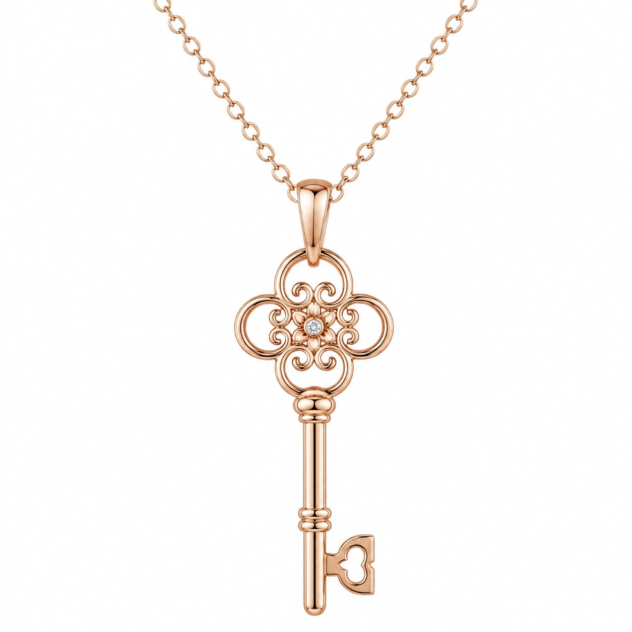 Collana con Ciondolo a Forma di Chiave in Oro Rosa