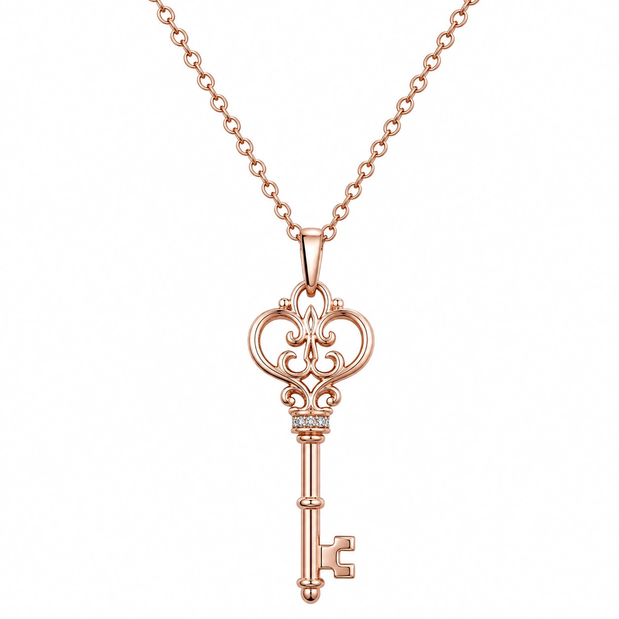 Collana con Ciondolo Chiave Elegante in Oro Rosa