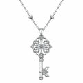 Collana con Pendente a Chiave Fiori Elegante in Argento