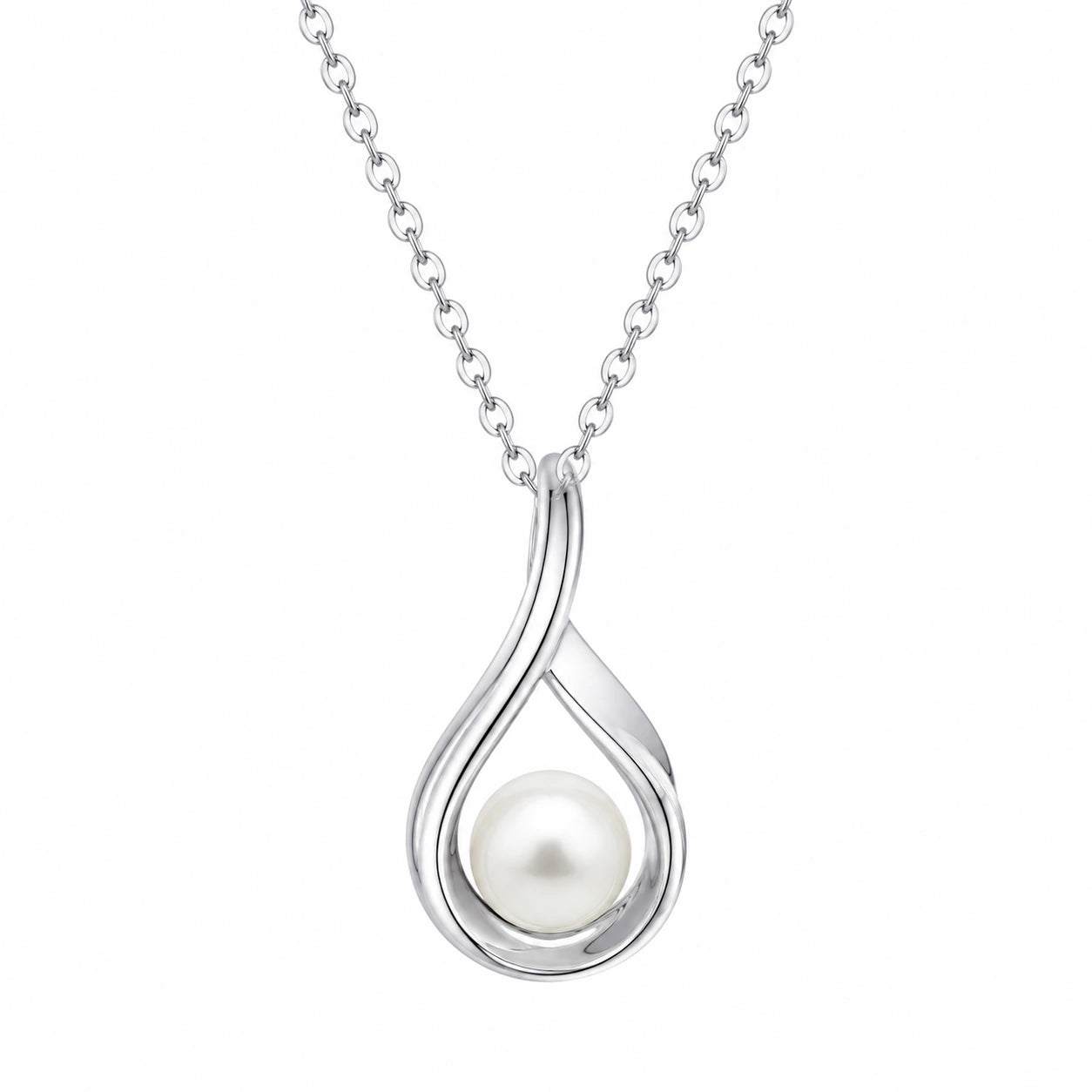 Collana in Argento con Pendente a Goccia e Perla Bianca